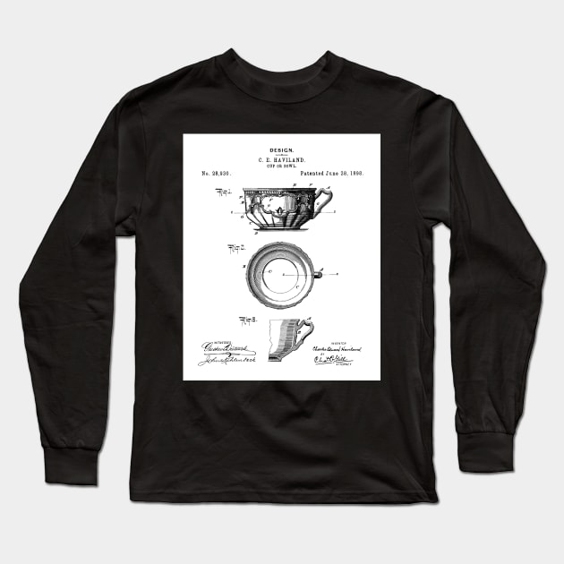 Tea Cup Patent - Tea Coffee Lover Home Kitchen Decor Art - White Long Sleeve T-Shirt by patentpress